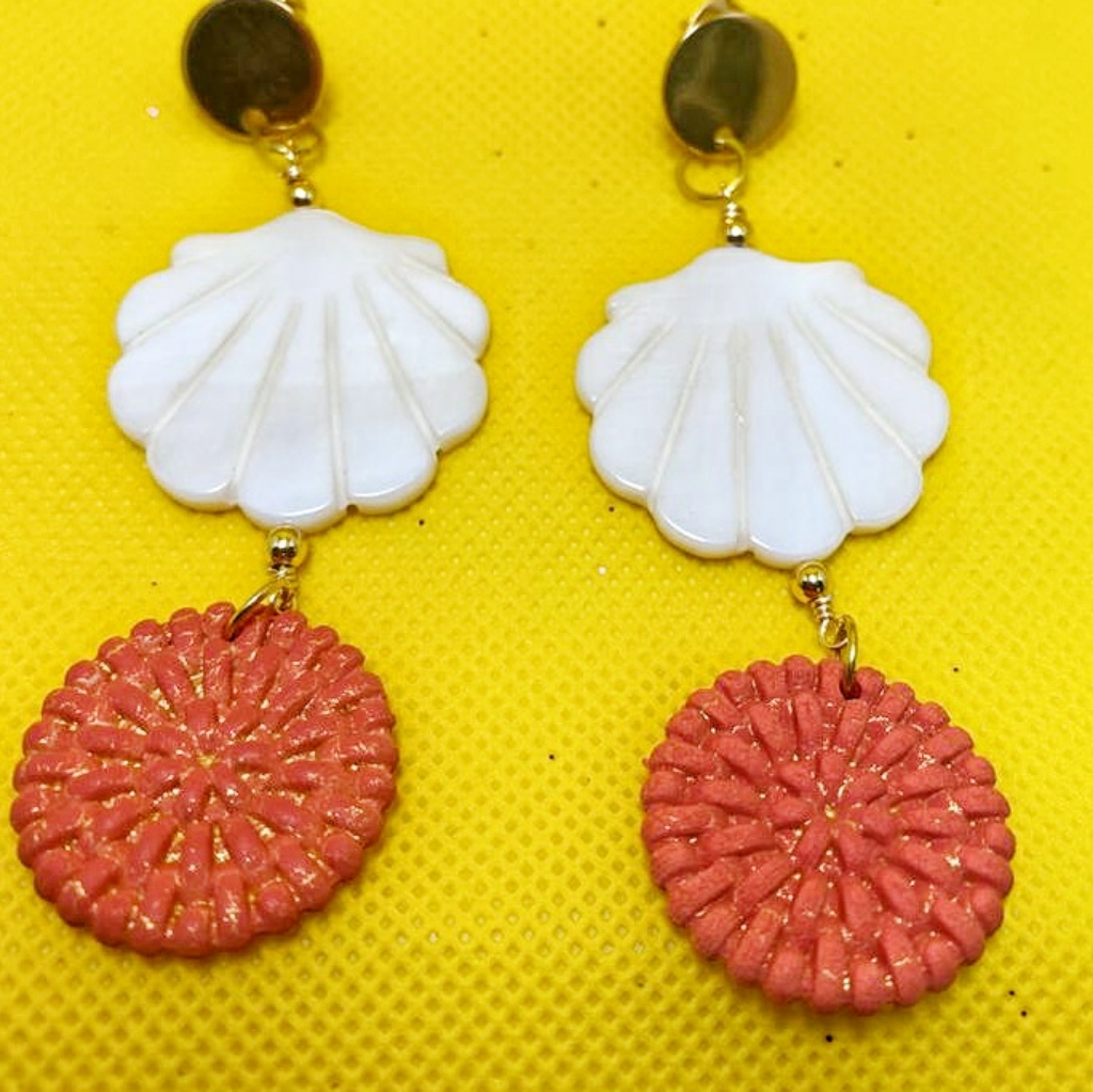 Brand New Orange Shell Handmade Earrings